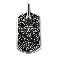 316 Surgical Stainless Steel Big Pendants, Rectangle Charms, Antique Silver, Wolf, 62.5x28.5x4.5mm, Hole: 7x4.5mm(STAS-Z073-56AS-03)