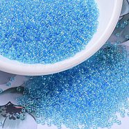 MIYUKI Round Rocailles Beads, Japanese Seed Beads, 11/0, (RR260) Transparent Aqua AB, 2x1.3mm, Hole: 0.8mm, about 1111pcs/10g(X-SEED-G007-RR0260)