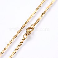 304 Stainless Steel Curb Chain Necklaces, with Lobster Claw Clasps, Golden, 19.69 inch(50cm), 2x0.5mm(MAK-L015-32F)
