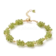 Natural Peridot Chip Beaded Bracelets for Women, with Brass Findings, Inner Diameter: 7-1/2 inch(19cm)(BJEW-F478-01D)