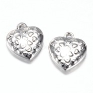 201 Stainless Steel Charms, Puffed Heart, Stainless Steel Color, 13.2x12x3mm, Hole: 1.3mm(STAS-G081-21P)