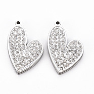 201 Stainless Steel Pendants, with Polymer Clay Crystal Rhinestone, Cut, Heart, Stainless Steel Color, 20x13.5x2.5mm, Hole: 1mm(STAS-Q240-087P)