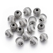 304 Stainless Steel Corrugated Beads, Round, Stainless Steel Color, 6mm, Hole: 1.6mm(STAS-P218-24-6mm)