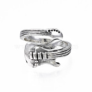 Guitar Alloy Open Cuff Ring for Men Women, Cadmium Free & Lead Free, Antique Silver, US Size 8(18.1mm)(RJEW-T009-41AS)