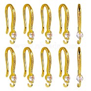 10 Pair Brass Micro Pave Clear Cubic Zirconia Earring Hooks, Ear Wire, with Loops, Circle, Real 18K Gold Plated, 18.5mm, Hole: 1.2mm, Pin: 0.9mm(ZIRC-SZ0005-02)