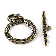 Tibetan Style Snake Toggle Clasps, Cadmium Free & Nickel Free & Lead Free, Antique Bronze, Snake: 46x36x3mm, Hole: 4mm, Bar: 51x10x3mm, Hole: 3mm, about 93sets/1000g(TIBE-A5836-AB-NR)