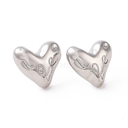 Brass Heart Stud Earrings for Women, Real Platinum Plated, 16x17mm, Pin: 0.7mm(EJEW-C008-27P)