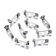 201 Stainless Steel Brooch Pin Back Safety Catch Bar Pins, with 2 Holes, Stainless Steel Color, 17x4.5x6mm, Hole: 2mm, Pin: 0.5mm(STAS-S117-022A)