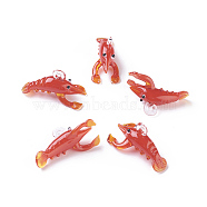 Handmade Lampwork Pendants, Lobster, Red, 32~34x14~18x15~17mm, Hole: 2~4mm, 4pcs(LAMP-YW0001-06)