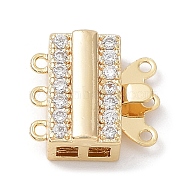 Brass Micro Pave Clear Cubic Zirconia Box Clasps, 3-Strand, 6-Hole, Rectangle, Real 18K Gold Plated, 12x13x5mm, Hole: 1mm and 2x2mm(KK-C031-10G)