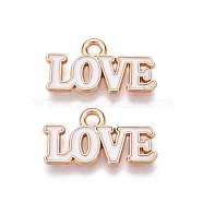 Valentine's Day Theme Alloy Enamel Pendants, Lead Free & Cadmium Free, Golden, Word Love Charm, White, 9.5x17.5x1mm, Hole: 1.8mm(ENAM-T020-50D-02)