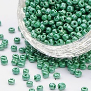 6/0 Glass Seed Beads, Opaque.Colours Lustered, Green, about 4mm in diameter, hole: 1mm, about 4500pcs/pound(SDB4mm127)