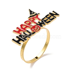 Halloween Alloy Enamel Napkin Rings, Napkin Holder Adornment, Restaurant Daily Accessiroes, Word Happy Halloween, Red, 41x65mm, inner diameter: 42mm.(AJEW-Z037-01C)