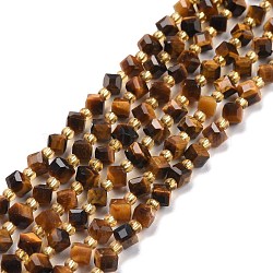 Natural Tiger Eye Beads Strands, with Seed Beads, Faceted, Diagonal Cube Beads, 5~6x5~6x4~5mm, Hole: 1mm, about 49~55pcs/strand, 15.35''~15.75''(39~40cm)(G-P463-39)