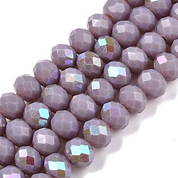 Electroplate Opaque Solid Color Glass Beads Strands, Half Rainbow Plated, Faceted, Rondelle, Medium Purple, 6x5mm, Hole: 1mm, about 84~85pcs/strand, 41.5~42cm(EGLA-A044-P6mm-L13)