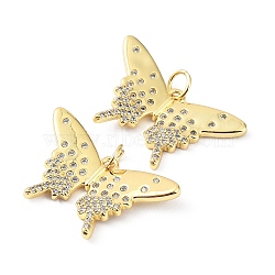 Rack Plating Brass with Cubic Zirconia Pendants, Lead Free & Cadmium Free, Long-Lasting Plated, Butterfly, Real 18K Gold Plated, 16x25x3mm, Hole: 3.5mm(KK-B076-14G)