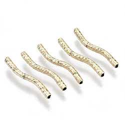 Brass Curved Tube Beads, Curved Tube Noodle Beads, Fancy Cut, Nickel Free, Real 18K Gold Plated, 19x2mm, Hole: 1.2mm(X-KK-R112-034A-NF)