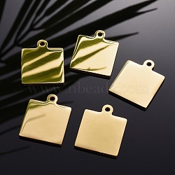 304 Stainless Steel Pendants, Manual Polishing, Blank Stamping Tags, Double Side Polished, Square, Golden, 25x20x1.8mm, Hole: 2.2mm(STAS-I140-23B-G)