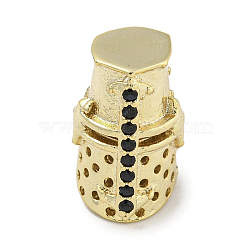 Brass Micro Pave Black Cubic Zirconia Beads, Helmet, Real 18K Gold Plated, 13.5x9x10.5mm, Hole: 2mm(ZIRC-P119-02G-02)