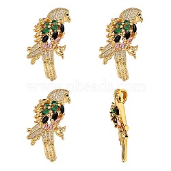 4Pcs Rack Plating Brass Micro Pave Cubic Zirconia Pendants, Cadmium Free & Lead Free, Real 18K Gold Plated, Bird, Green, 30x15x5mm, Hole: 4x3mm(ZIRC-SZ0003-89B)