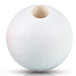 Painted Natural Wood Beads, Round, White, 16mm, Hole: 4mm(X-WOOD-A018-16mm-19)