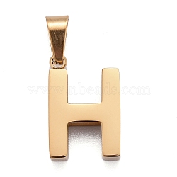 Ion Plating(IP) 304 Stainless Steel Letter Pendants, Manual Polishing, Alphabet, Golden, Letter.H, 18.5x12x4mm, Hole: 6x3mm(STAS-H127-H-H)