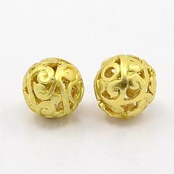 Brass Hollow Beads, Filigree Ball, Round, Golden, 10mm, Hole: 2mm(KK-D252-10G)