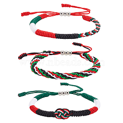 3Pcs 3 Styles Palestinian Flag Colour Nylon Cord Braided Bracelets for Men Women, Mixed Color, Inner Diameter: 2~3-1/2 inch(5~9.05cm), 1pc/style(BJEW-UN0001-91)