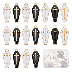 30Pcs 2 Colors Alloy Enamel Pendant, Light Gold, Coffin with Cross, Mixed Color, 26x11.5x3mm, Hole: 1.8mm, 15pcs/color(ENAM-SC0003-51)