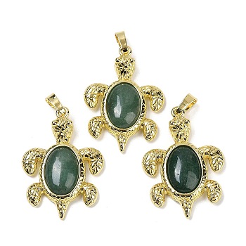 Natural Green Aventurine & Brass Pendants, Rack Plating, Cadmium Free & Lead Free, Sea Turtle Shaped, 38x27.5x7mm, Hole: 8x5mm