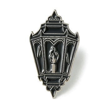 Alloy Brooches, Enamel Pins, for Backpack Cloth, Lantern, Black, 30x17x1.5mm