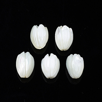 Natural Trochid Shell/Trochus Shell Beads, Flower, White, 10x7.5mm, Hole: 1mm
