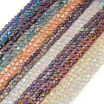 Electroplate Transparent Glass Beads Strands, Heart, Mixed Color, 8x8x4mm, Hole: 0.8mm, about 87pcs/strand, 25.20 inch(64cm)