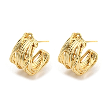 Rack Plating Brass Stud Earrings, Split Earrings, Long-Lasting Plated, Cadmium Free & Lead Free, Real 18K Gold Plated, 22x14.5mm