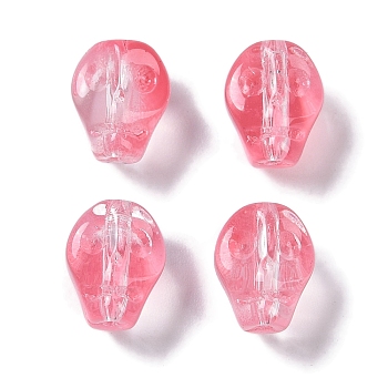 Baking Paint Glass Beads, Skull, Cerise, 10x8x7.5mm, Hole: 1mm