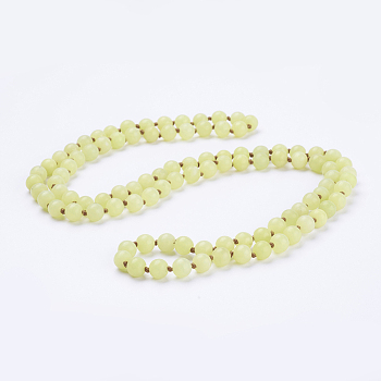 Natural Lemon Jade Beaded Necklaces, Frosted, Round, 36 inch(91.44cm)