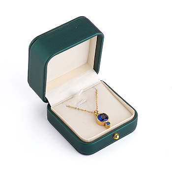 PU Leather Necklace Pendant Gift Boxes, with Golden Plated Iron Button and Velvet Inside, for Wedding, Jewelry Storage Case, Green, 7.1x7.1x4.8cm
