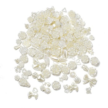 DIY Pearlized Style Jewelry Making Finding Kit, Including Plastic Bead & Cabochon & Link & Pendants, Flower/Teardrop/Bowknot/Heart/Star/Triangle Shapes, Light Yellow, 6~35x6~40x2~12mm, Hole: 1.2~2.8mm, about 783pcs/500g