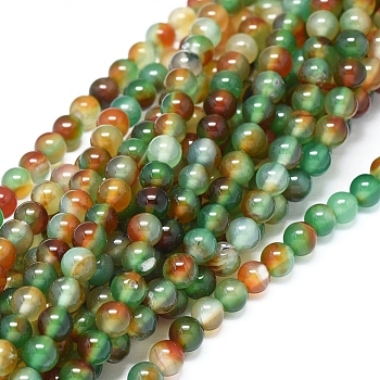 Natural Banded Agate/Striped Agate Beads Strands, Two Tone, Dyed & Heated, Round, 6~6.5mm, Hole: 0.7mm, about 65 pcs/Strand, 14.96 inch(38 cm)