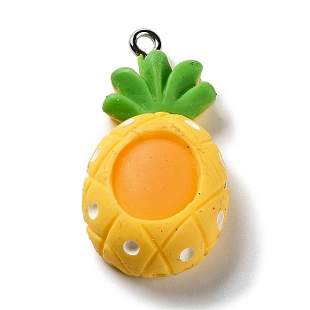 Fruits Opaque Resin Pendants, with Platinum Plated Iron Loops, Pineapple, 30x16.5x8mm, Hole: 2mm