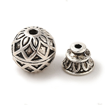 Tibetan Style Alloy Guru Bead Sets, T-Drilled Beads, 3-Hole Round Beads, Antique Silver, 13.5x13mm, Hole: 2.2mm