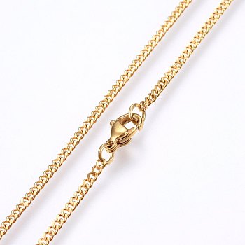 304 Stainless Steel Curb Chain Necklaces, with Lobster Claw Clasps, Golden, 19.69 inch(50cm), 2x0.5mm