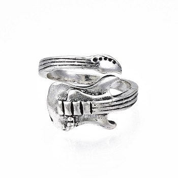 Guitar Alloy Open Cuff Ring for Men Women, Cadmium Free & Lead Free, Antique Silver, US Size 8(18.1mm)