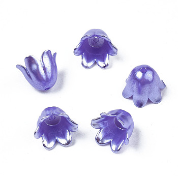 Spray Paint ABS Plastic Imitation Pearl Beads, Flower, Slate Blue, 10x11x8.5mm, Hole: 1.4mm