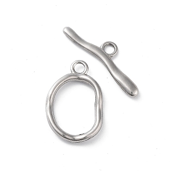 304 Stainless Steel Toggle Clasps, Oval, Real 18K Gold Plated, 24x15.5x2.5mm, Hole: 2.5mm