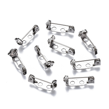 201 Stainless Steel Brooch Pin Back Safety Catch Bar Pins, with 2 Holes, Stainless Steel Color, 17x4.5x6mm, Hole: 2mm, Pin: 0.5mm