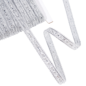 Filigree Polyester Lace Trim, Piping Strips for Home Textile Decoration, Silver, 3/8 inch(10mm)