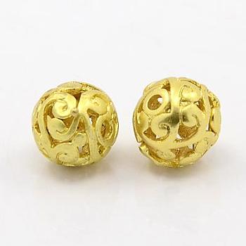 Brass Hollow Beads, Filigree Ball, Round, Golden, 10mm, Hole: 2mm