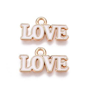 Valentine's Day Theme Alloy Enamel Pendants, Lead Free & Cadmium Free, Golden, Word Love Charm, White, 9.5x17.5x1mm, Hole: 1.8mm