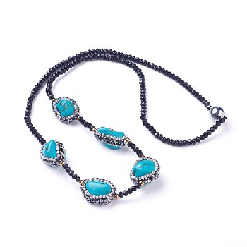 Natural Howlite Necklaces, Dyed & Heated, with Rhinestone and Glass, Magnetic Clasps, Platinum, 17.9 inch(45.7cm)